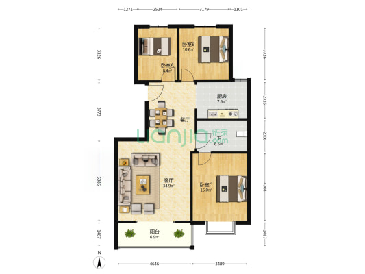 明祥小区 3室1厅1卫 111平方