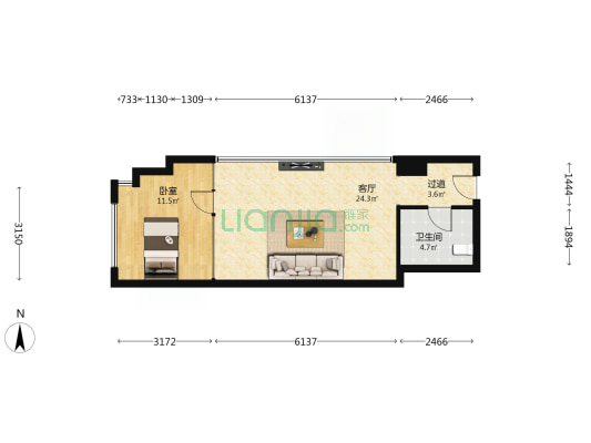 学府名邸 1室1厅1卫 66平方