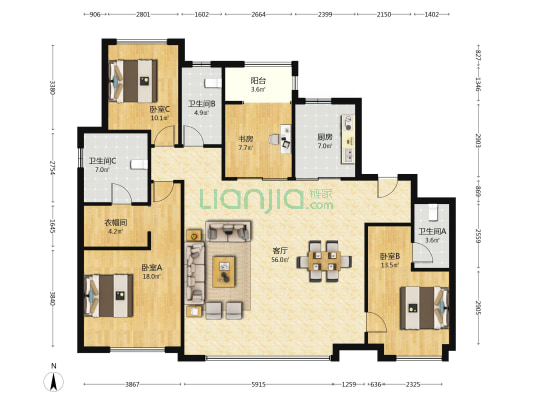 融创珺庭府 4室1厅3卫 189平方