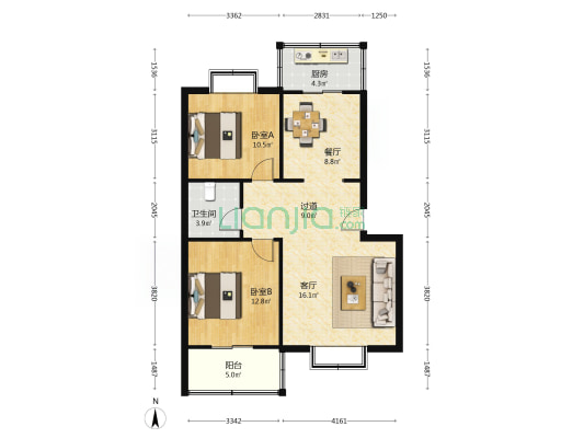 西安公交鹿苑小区 2室2厅1卫 86平方