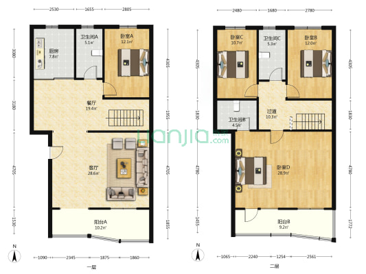 纯别墅区上叠，集中供暖，自住装修，满二，得房率高-户型图