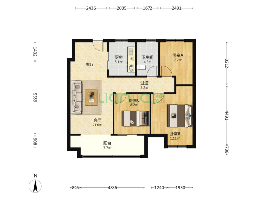 华润置地悦玺台 3室1厅1卫 104平方
