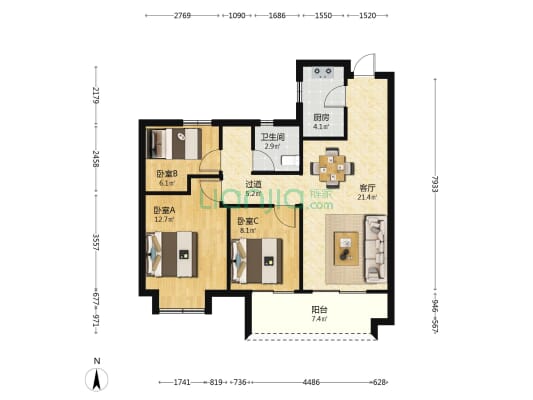 中交蔚泱云城 3室1厅1卫 89平方