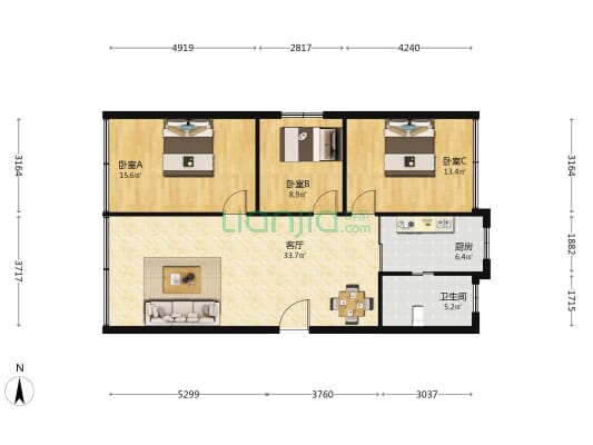 南浦路56号院 3室1厅1卫 90平方