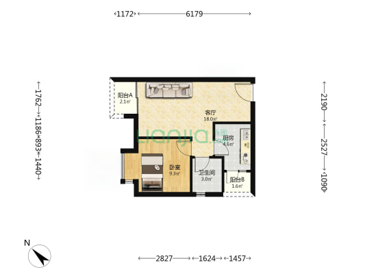 兴城嘉苑一期A区 1室1厅1卫 53平方