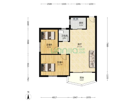 燕兴公司宿舍楼 2室1厅1卫 72平方