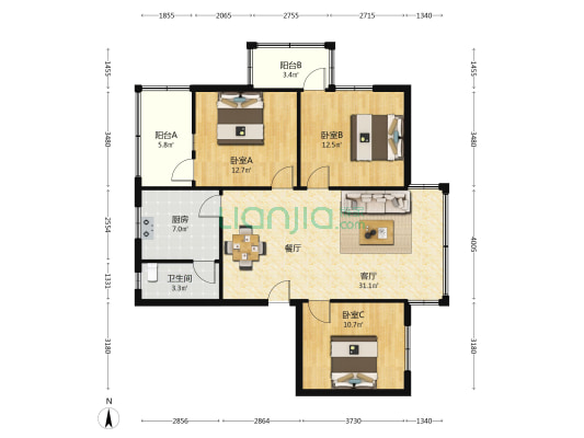 东环路38号 3室1厅1卫 104平方