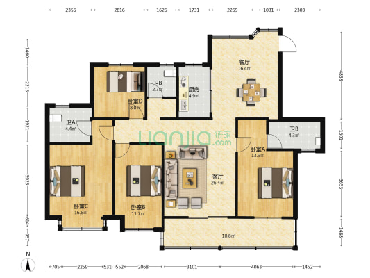 鸿翔桃花源公馆 4室2厅3卫 142平方