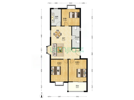 小洋湾北园 3室1厅1卫 110平方