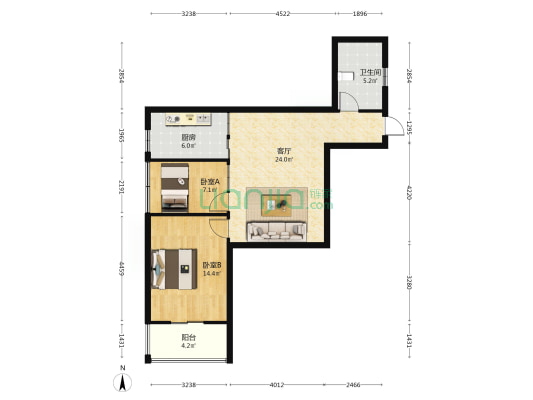 绿景滨江学苑 2室1厅1卫 75平方