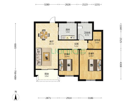 九里香园 2室1厅1卫 95平方