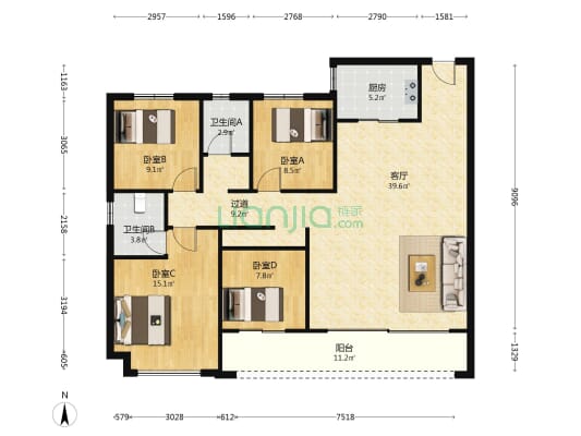 华实长沙领峯 4室1厅2卫 142平方
