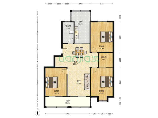 宜和花园 3室2厅1卫 134平方