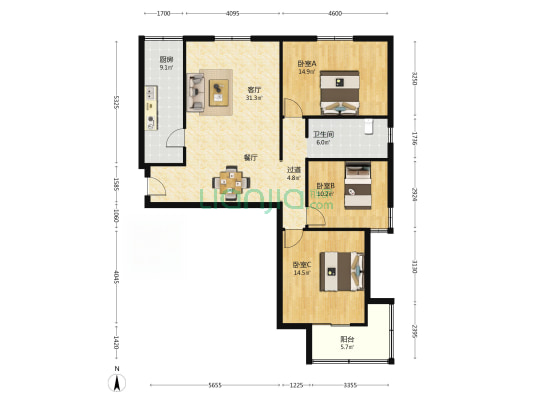 安业家园 3室1厅1卫 121平方