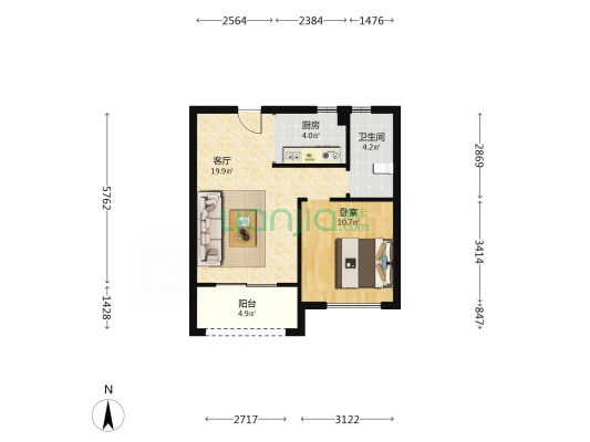 瑞明佳苑 1室1厅1卫 61平方
