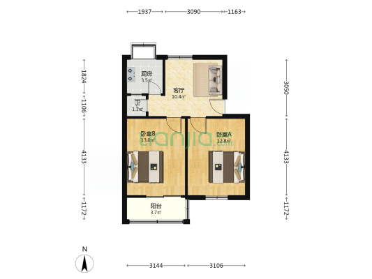 开封市劳教所家属院 2室1厅1卫 47平方