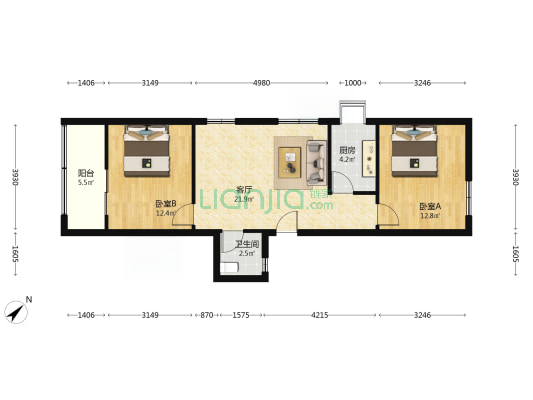 旅游小区 2室1厅1卫 73平方