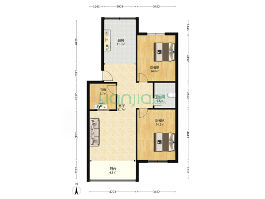 海游路 3室1厅1卫 109平方