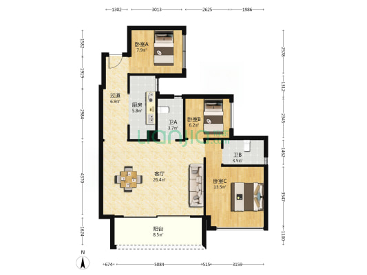 富元君悦湾 3室1厅2卫 88平方