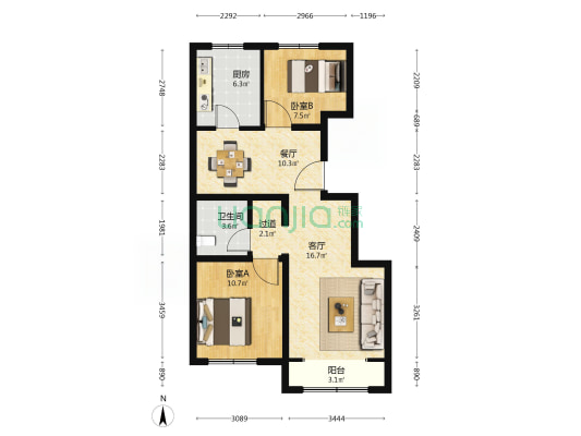 樱花北街8号院 2室2厅1卫 88平方