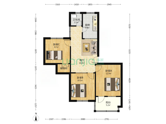 西环城路中段28号 3室1厅1卫 76平方