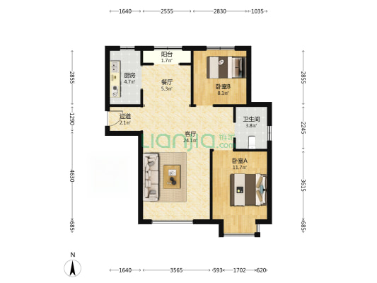 天悦园小区 2室2厅1卫 91平方