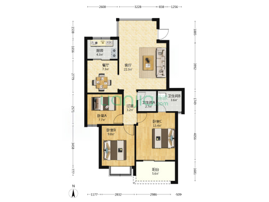 滨江苑A区 3室2厅2卫 99平方