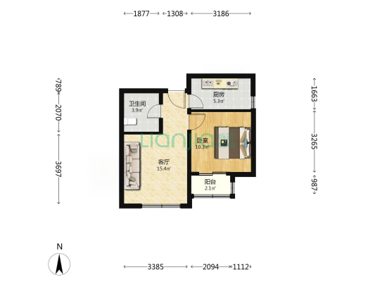 金驹家园F区 1室1厅1卫 54平方
