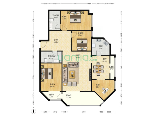 华庭嘉苑 4室2厅2卫 175平方