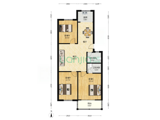 碧玉花园 3室1厅2卫 103平方