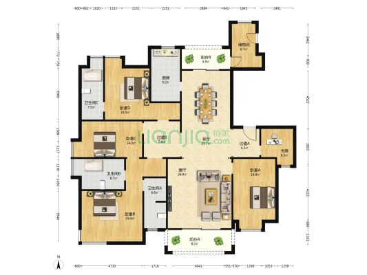 海城八里A区 5室2厅3卫 239平方