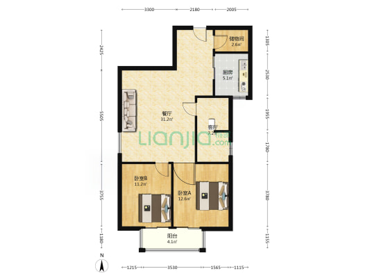 朝阳两居 楼层好 房本满五不唯一，采光好 可看房-户型图