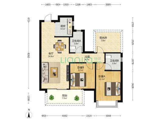 龙光玖誉城翰城 2室1厅2卫 89平方