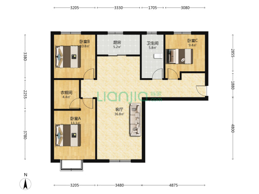 本房子在德信公园北侧 精装修大三居-户型图