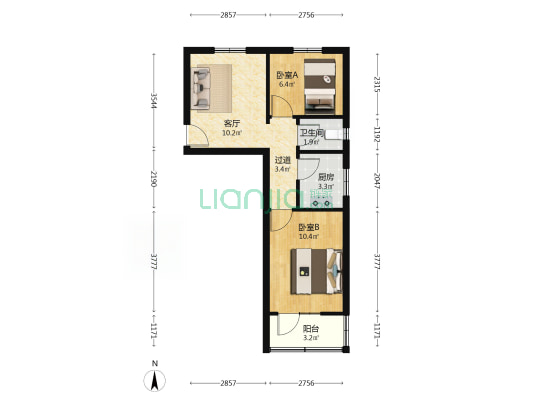 东大院10号院 2室1厅1卫 53平方