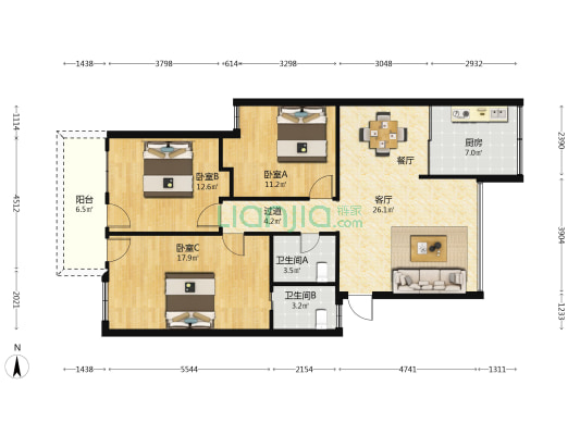 长乐商贸大楼 3室1厅2卫 111平方