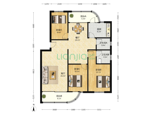 宝中路38号 3室2厅2卫 119平方