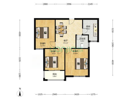 润泰锦园 3室1厅1卫 87平方