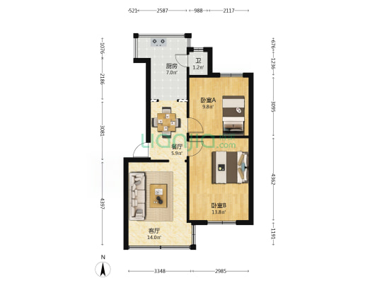 省档案局小区 2室2厅1卫 50平方