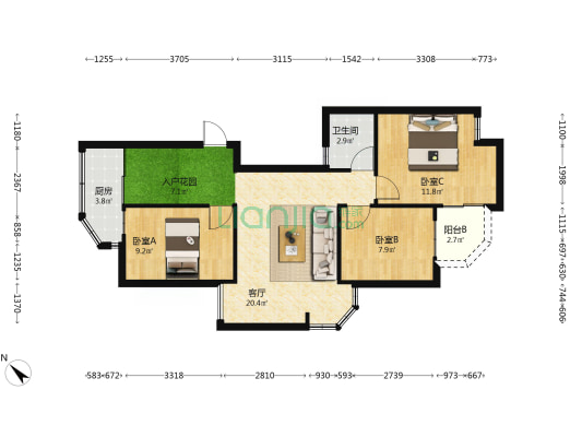 梅华东路住宅 3室1厅1卫 76平方