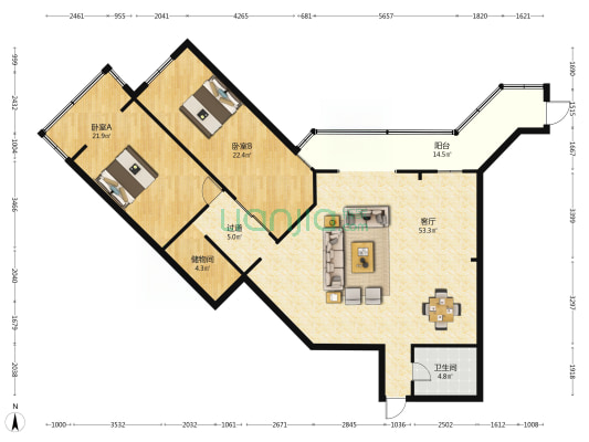 华尔贝大厦 2室1厅1卫 165平方