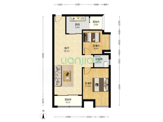 川江国际 2室1厅1卫 89平方