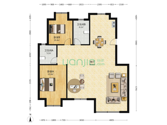 裕庄新村 2室1厅2卫 140平方