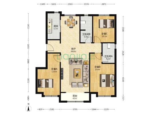 保利汇和苑 3室1厅2卫 126平方