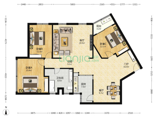 白龙大厦 3室2厅1卫 151平方