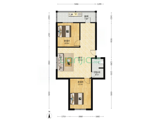 凤麟公寓 2室1厅1卫 82平方