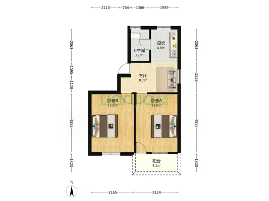 双洲新村 2室1厅1卫 60平方