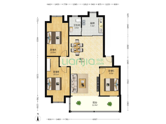 新建丁子岭 3室1厅1卫 127平方