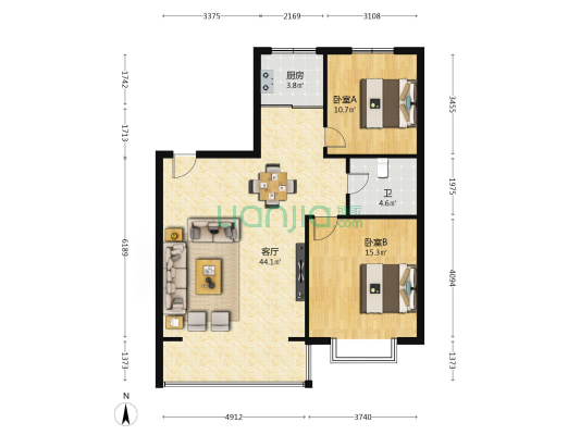 渔业家园 2室1厅1卫 105平方