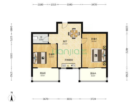 广播电视局宿舍 2室1厅1卫 73平方